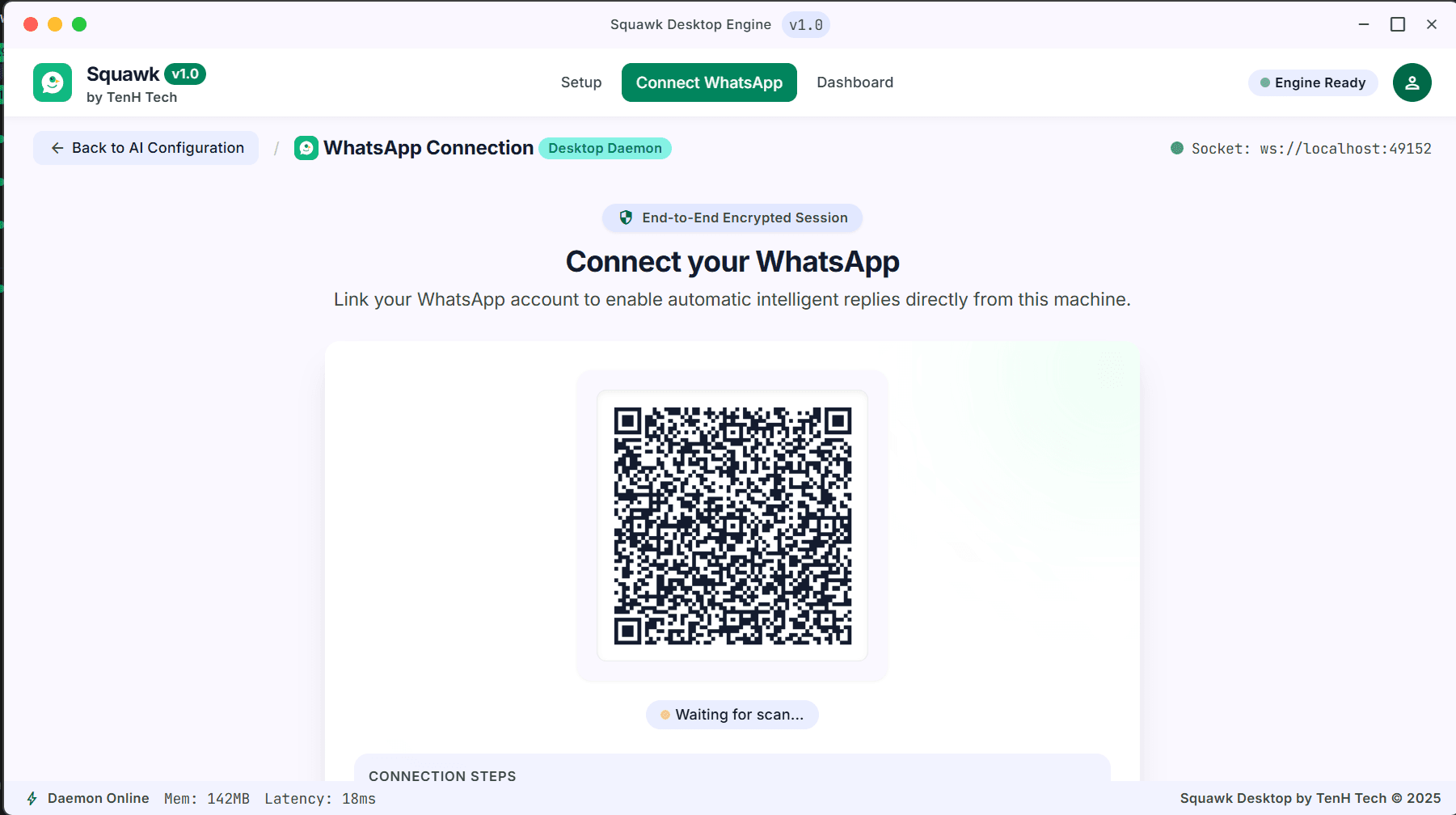 Squawk Connect WhatsApp screen